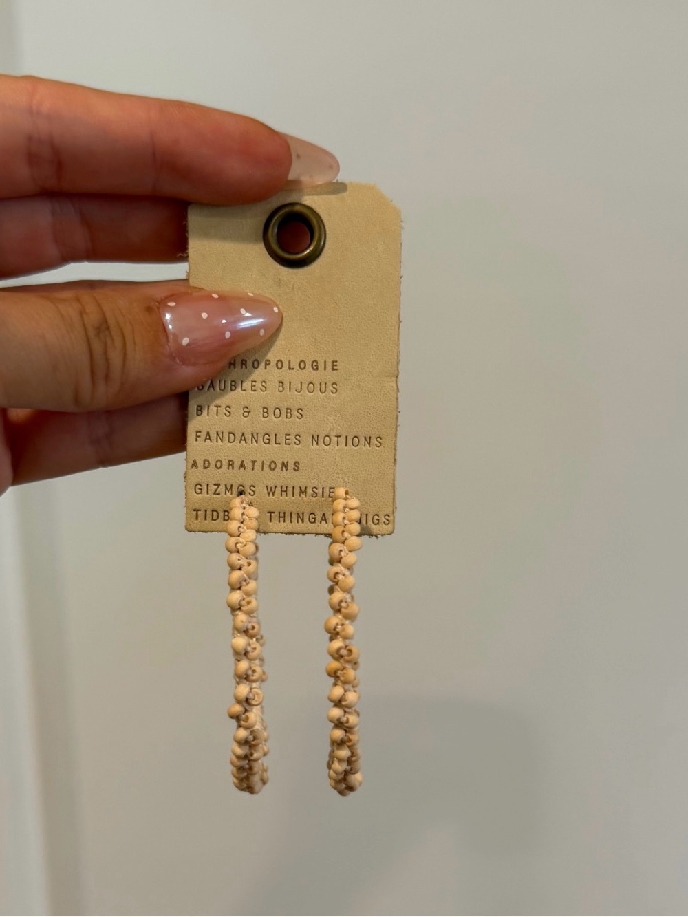 Anthropologie Cream Beaded Hoop Earrings